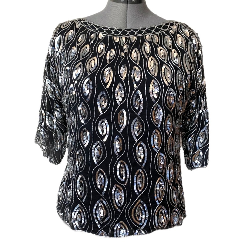 Vintage Sequinned Boat neck pull-over Top